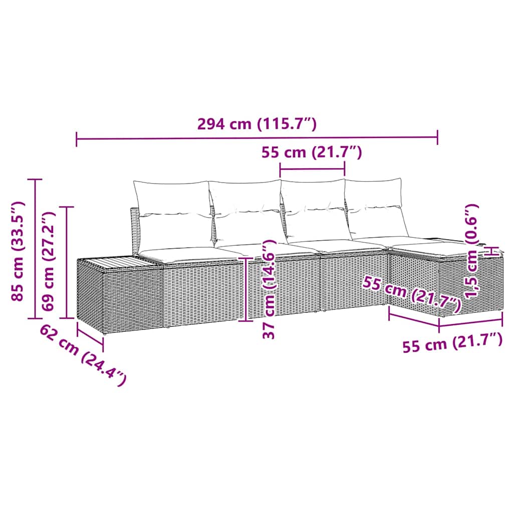 Conjunto de sofás de jardín con cojín 5 pcs Beige Poliratán