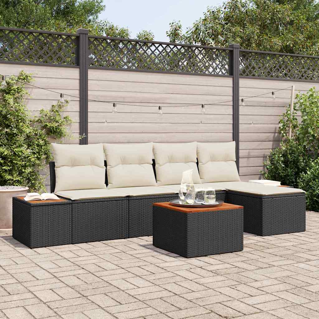 Conjunto de sofás de jardín con cojín 5 pcs Beige Poliratán
