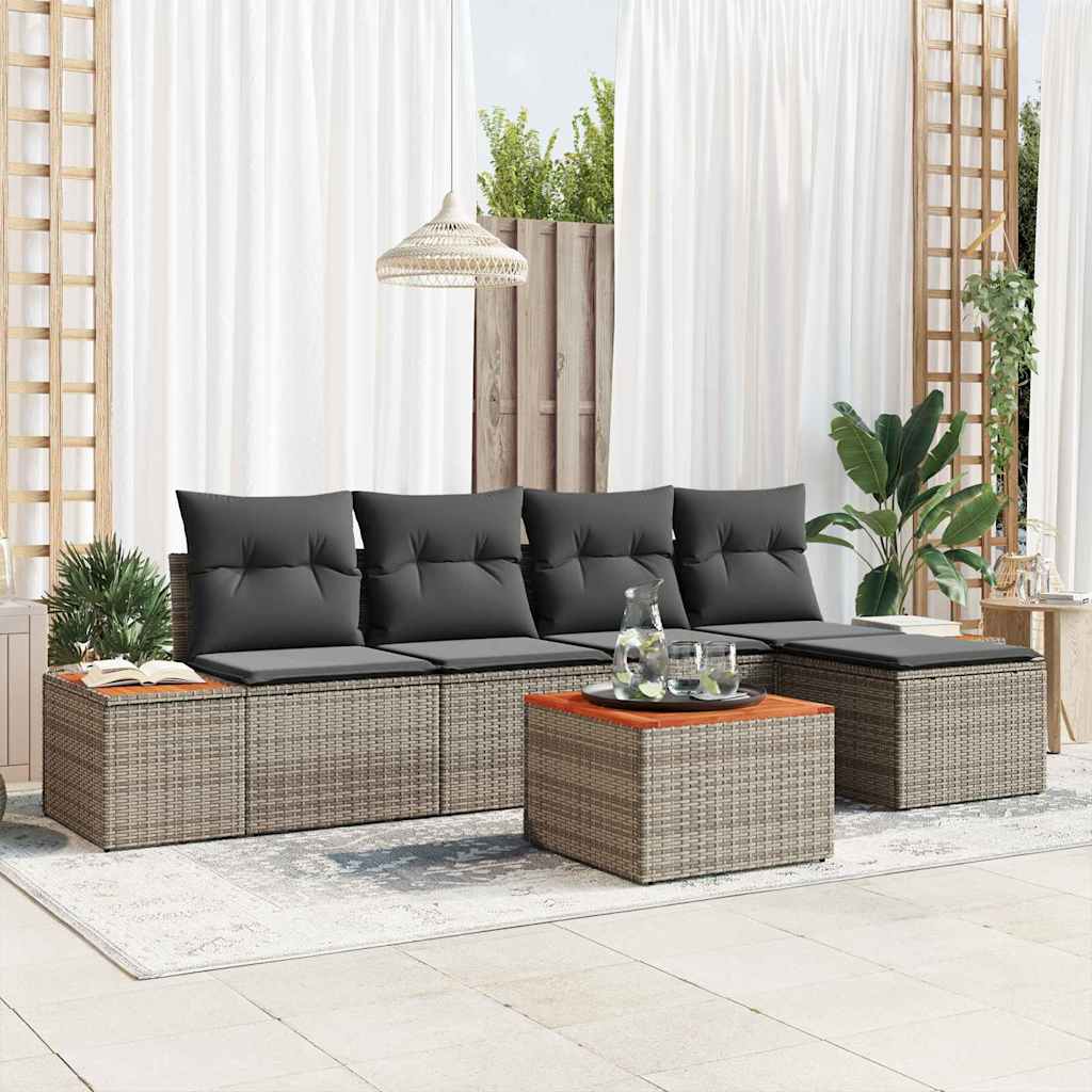 Conjunto de sofás de jardín con cojín 5 pcs Beige Poliratán