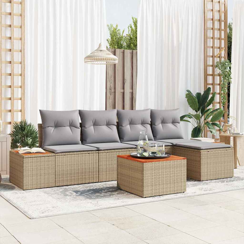 Conjunto de sofás de jardín con cojín 5 pcs Beige Poliratán