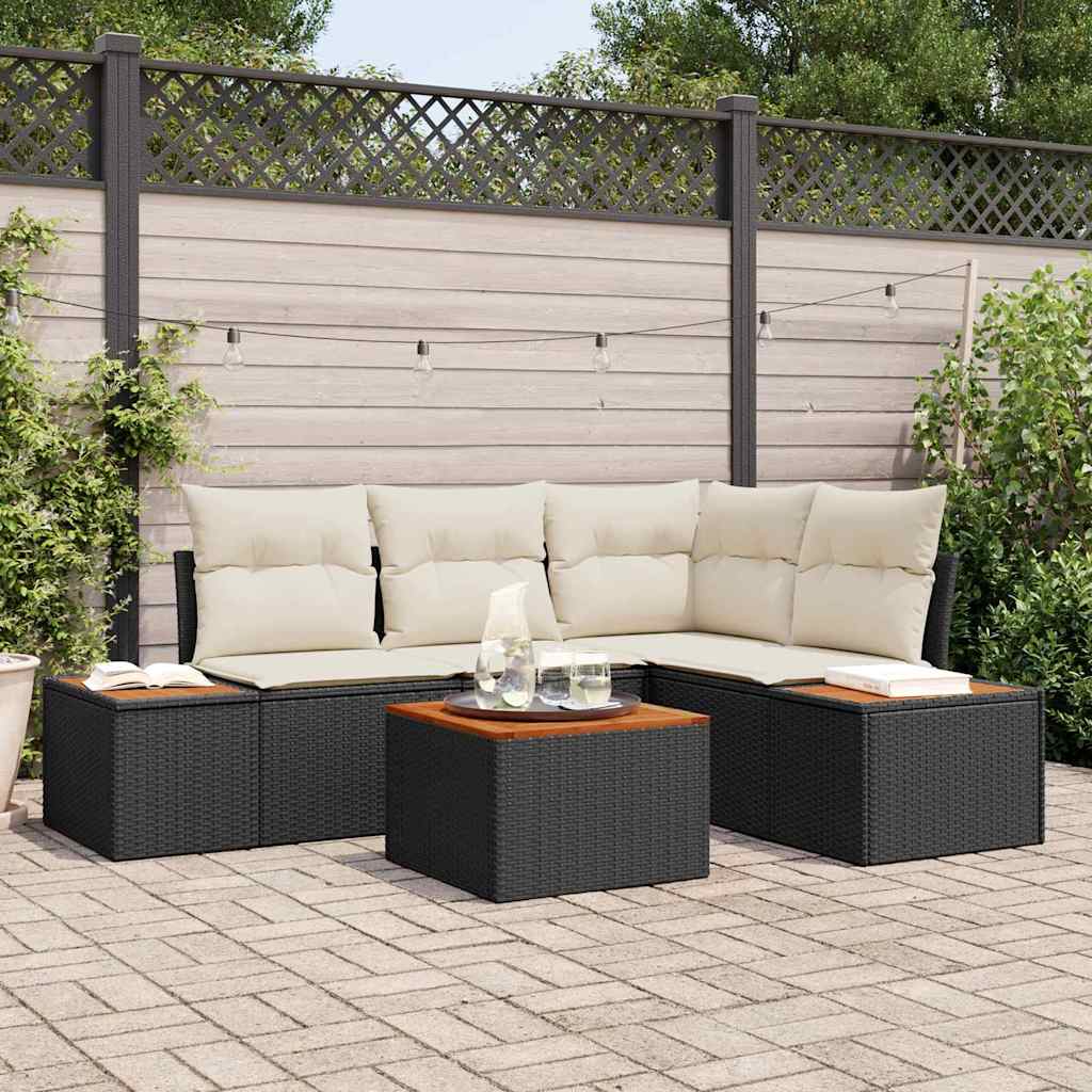 Conjunto de sofás de jardín con cojín 5 pcs Beige Poliratán