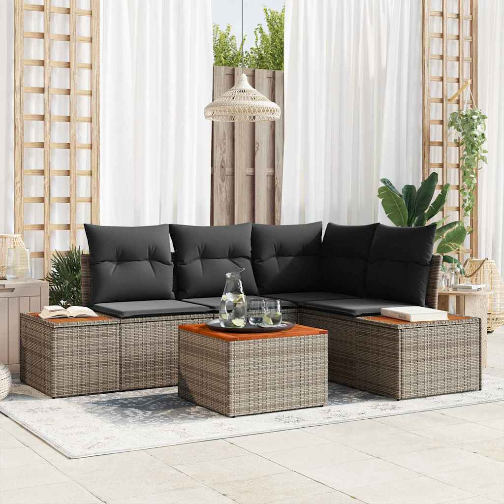 Conjunto de sofás de jardín con cojín 5 pcs Beige Poliratán