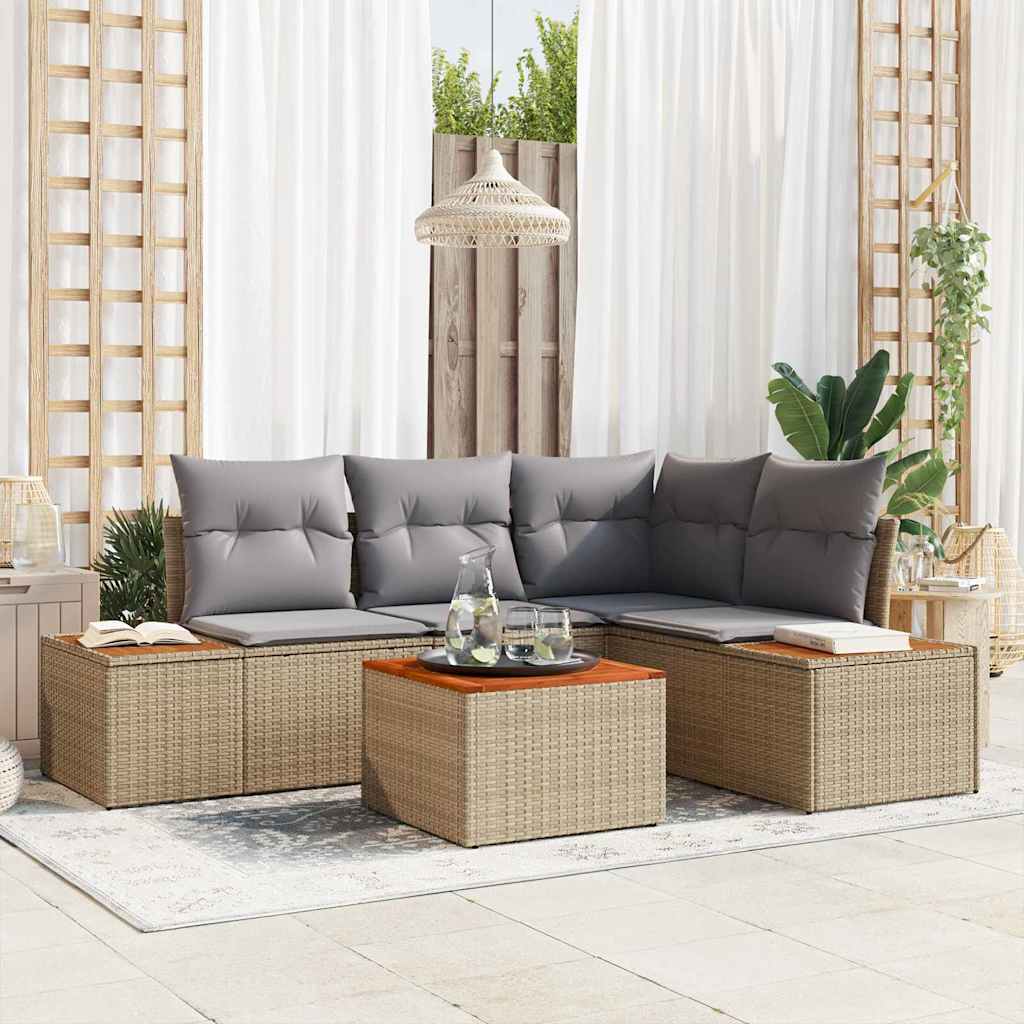 Conjunto de sofás de jardín con cojín 5 pcs Beige Poliratán