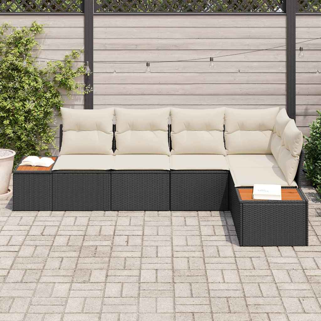 Conjunto de sofás de jardín con cojín 5 pcs Negro Poliratán