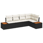 Conjunto de sofás de jardín con cojín 5 pcs Negro Poliratán