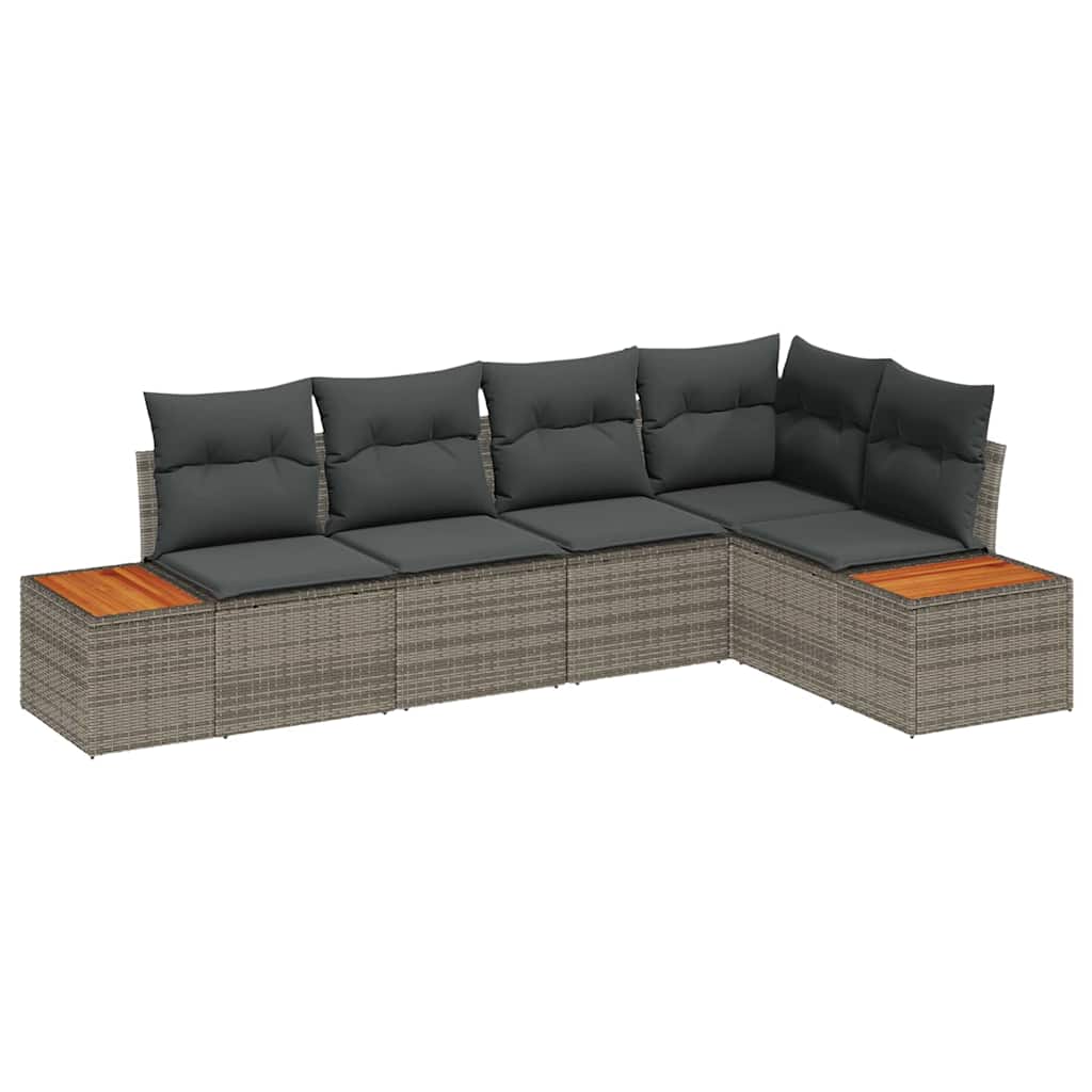 Conjunto de sofás de jardín con cojín 5 pcs Gris Poliratán