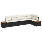 Conjunto de sofás de jardín con cojín 6 pcs Negro Poliratán
