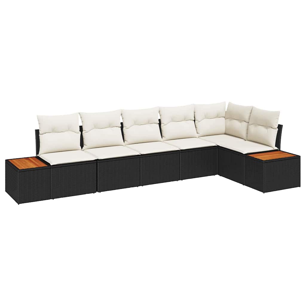 Conjunto de sofás de jardín con cojín 6 pcs Negro Poliratán