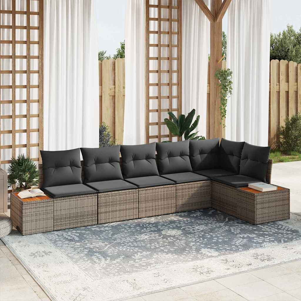 Conjunto de sofás de jardín con cojín 6 pcs Gris Poliratán