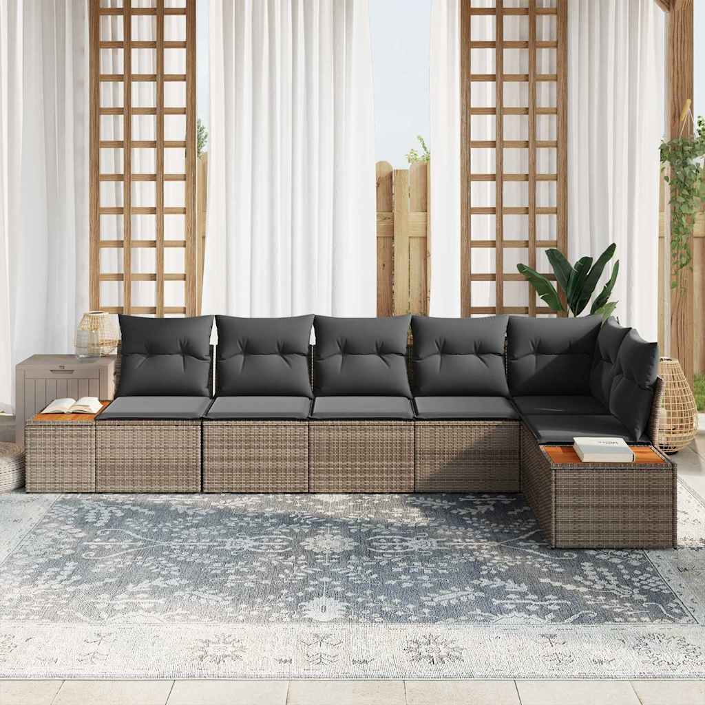 Conjunto de sofás de jardín con cojín 6 pcs Gris Poliratán