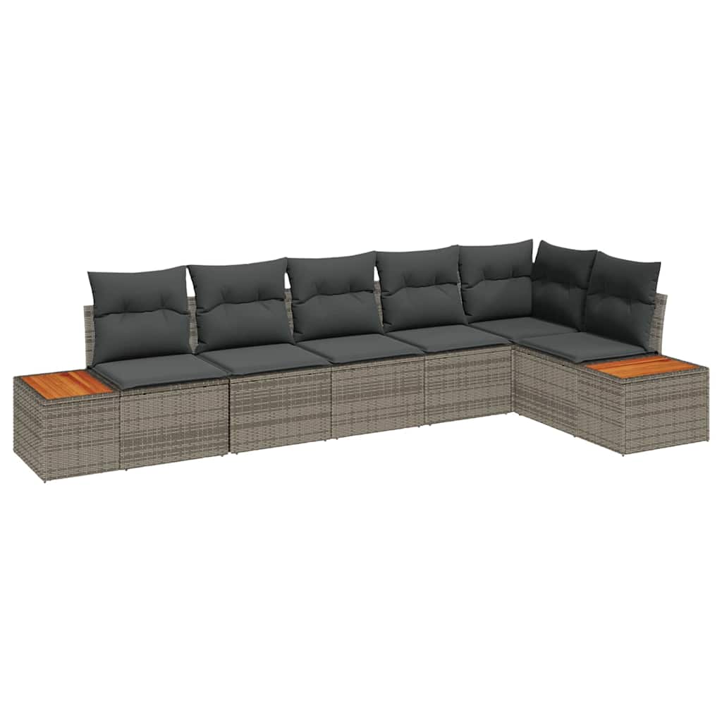 Conjunto de sofás de jardín con cojín 6 pcs Gris Poliratán