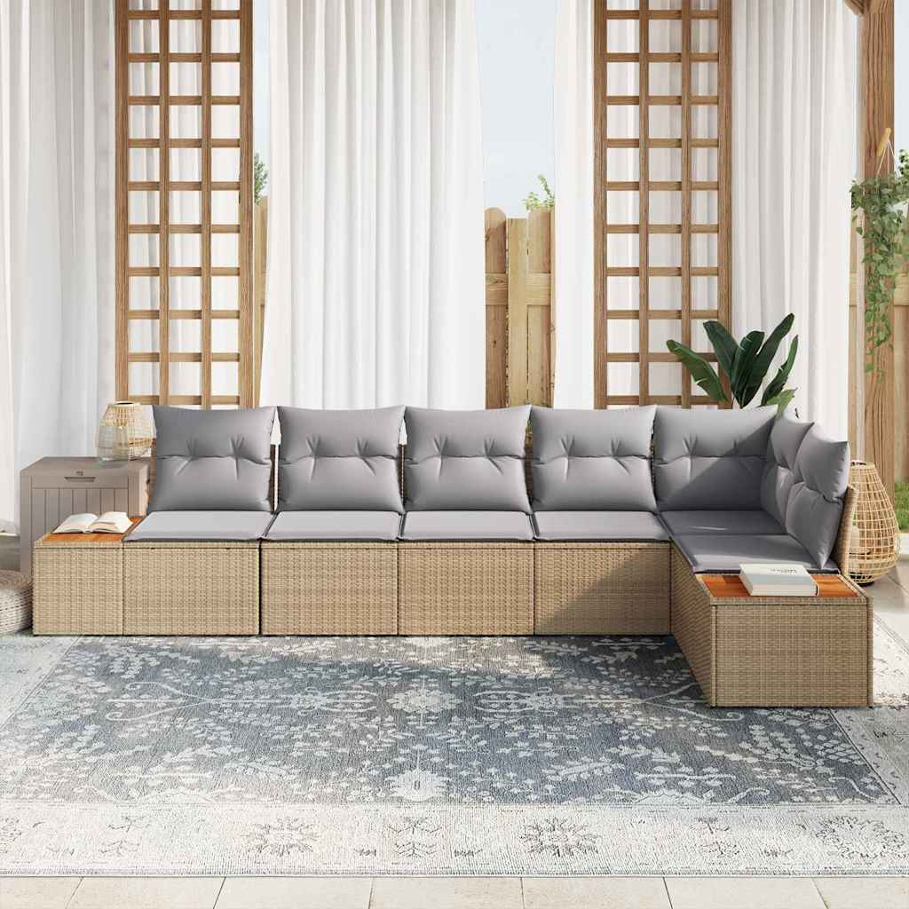 Conjunto de sofás de jardín con cojín 6 pcs Beige Poliratán