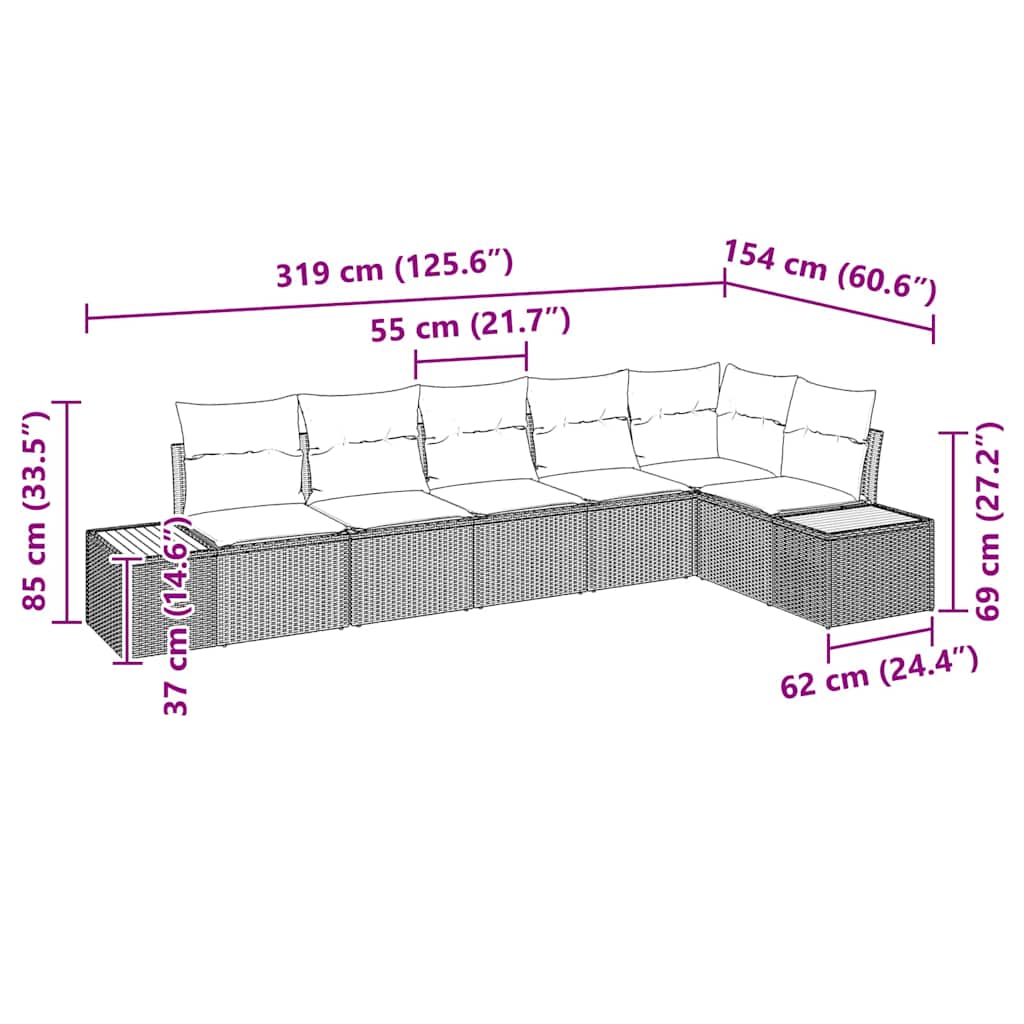 Conjunto de sofás de jardín con cojín 6 pcs Beige Poliratán