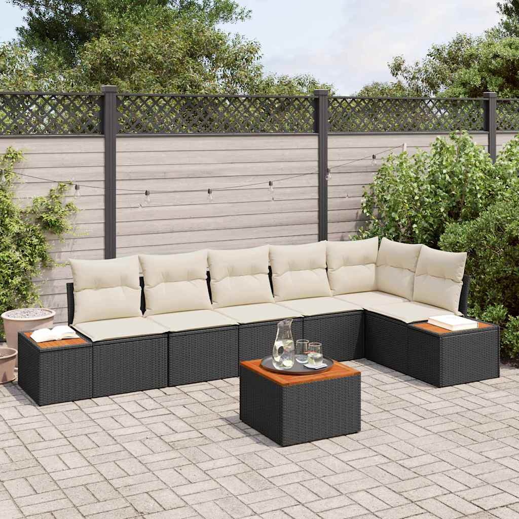 Conjunto de sofás de jardín con cojín 7 pcs Beige Poliratán