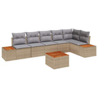 Conjunto de sofás de jardín con cojín 7 pcs Beige Poliratán