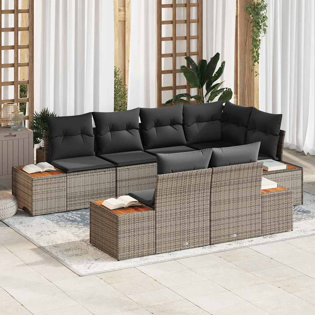 Conjunto de sofá de jardín con cojín 7 pcs Gris ratán sintético