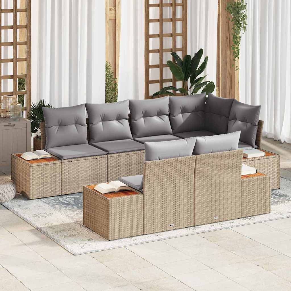 Conjunto de sofá de jardín 7 pcs Beige ratán sintético