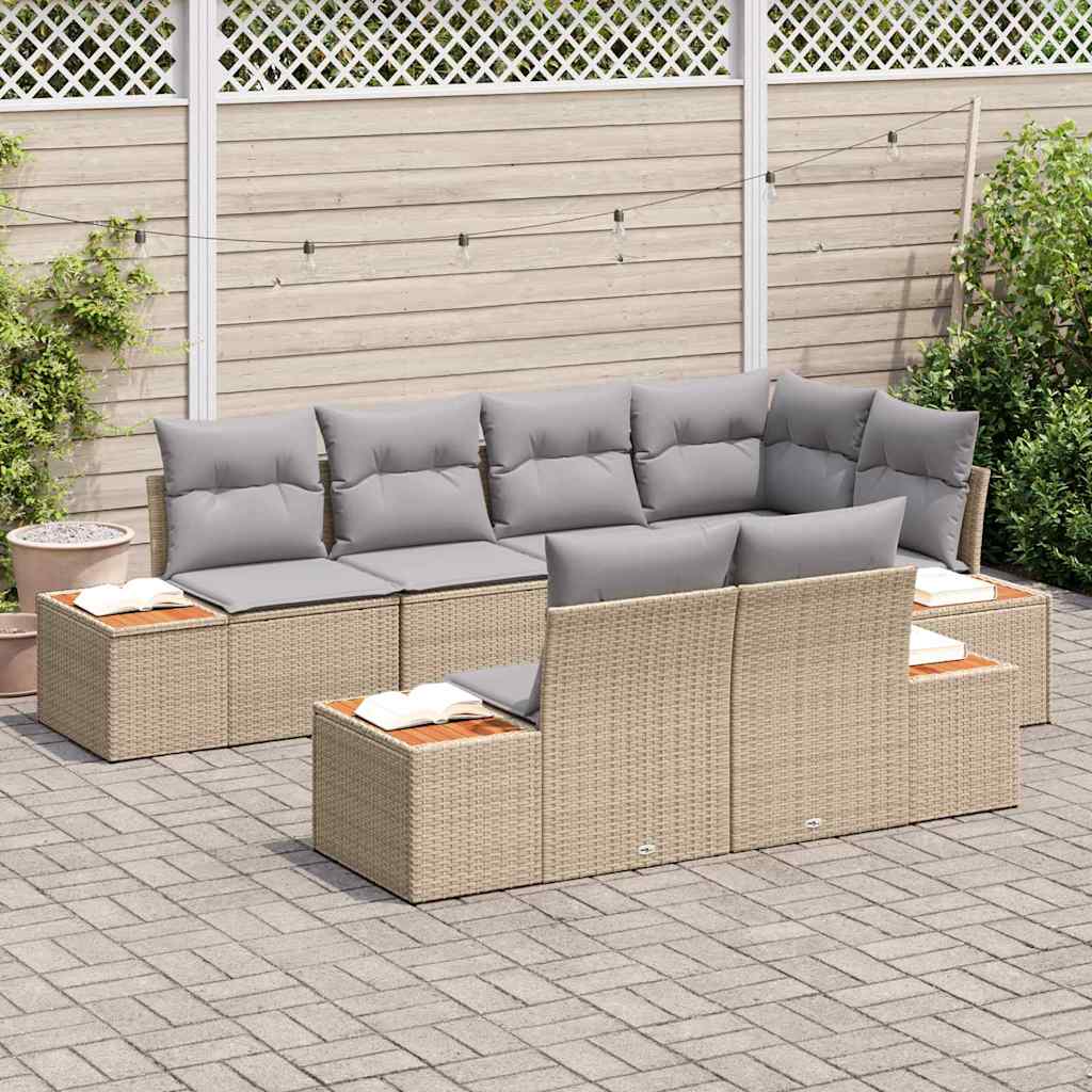 Conjunto de sofá de jardín 7 pcs Beige ratán sintético