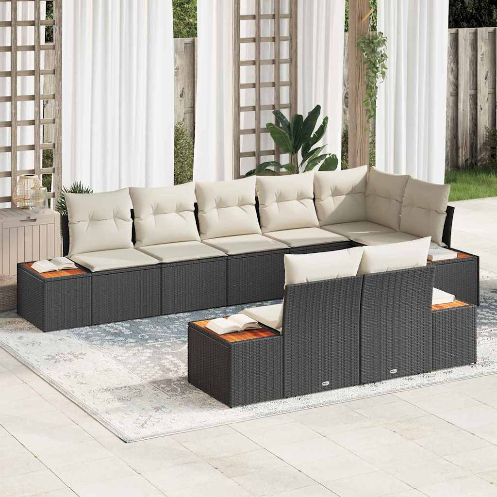 Conjunto de sofás de jardim com almofadas 8 pçs Bege Polirratan