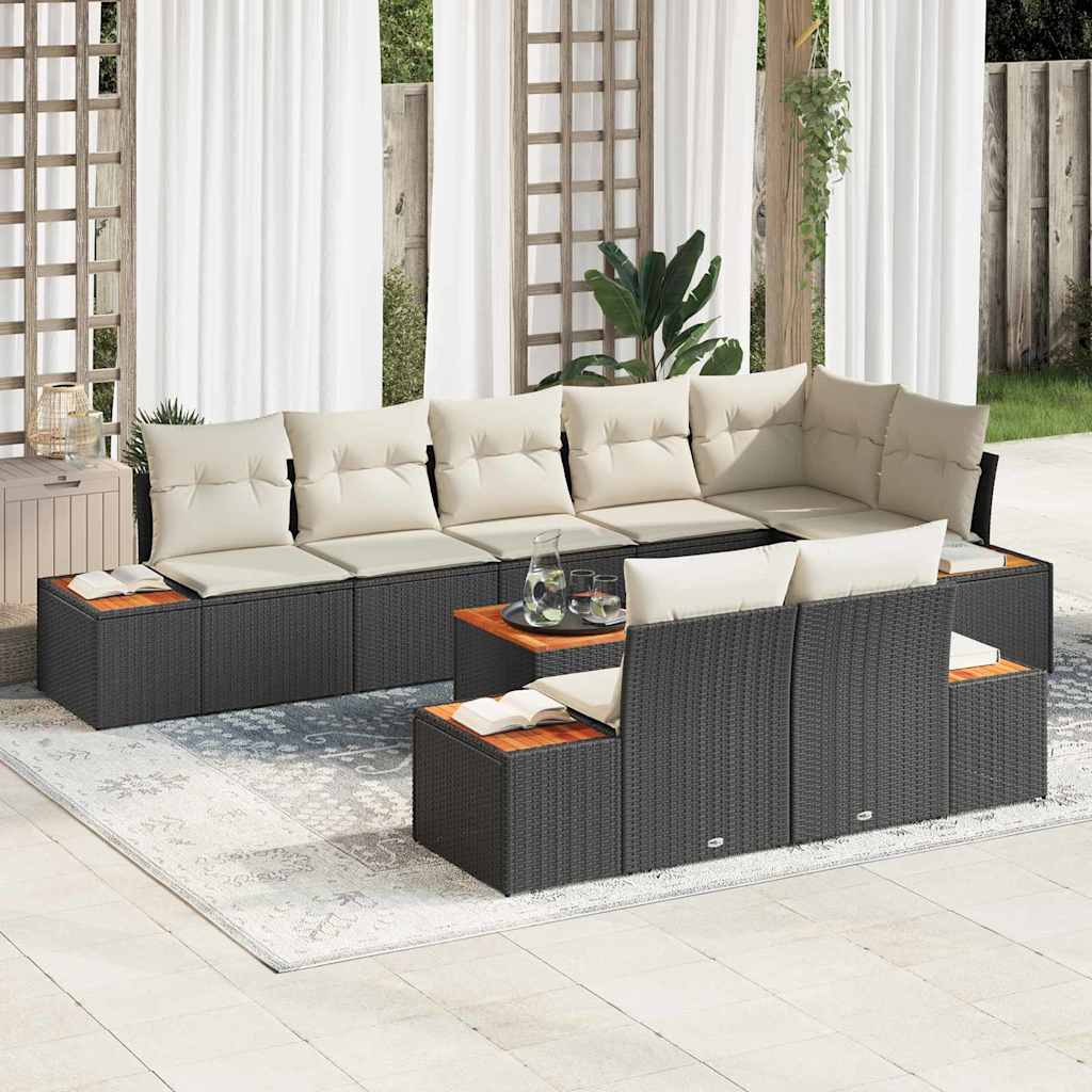 Conjunto de sofás de jardim com almofadas 8 pçs Bege Polirratan