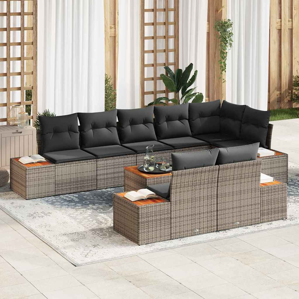 Conjunto de sofás de jardim com almofadas 8 pçs Bege Polirratan