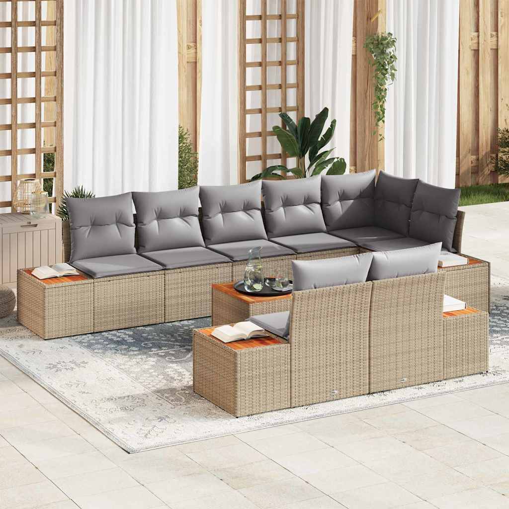 Conjunto de sofás de jardim com almofadas 8 pçs Bege Polirratan