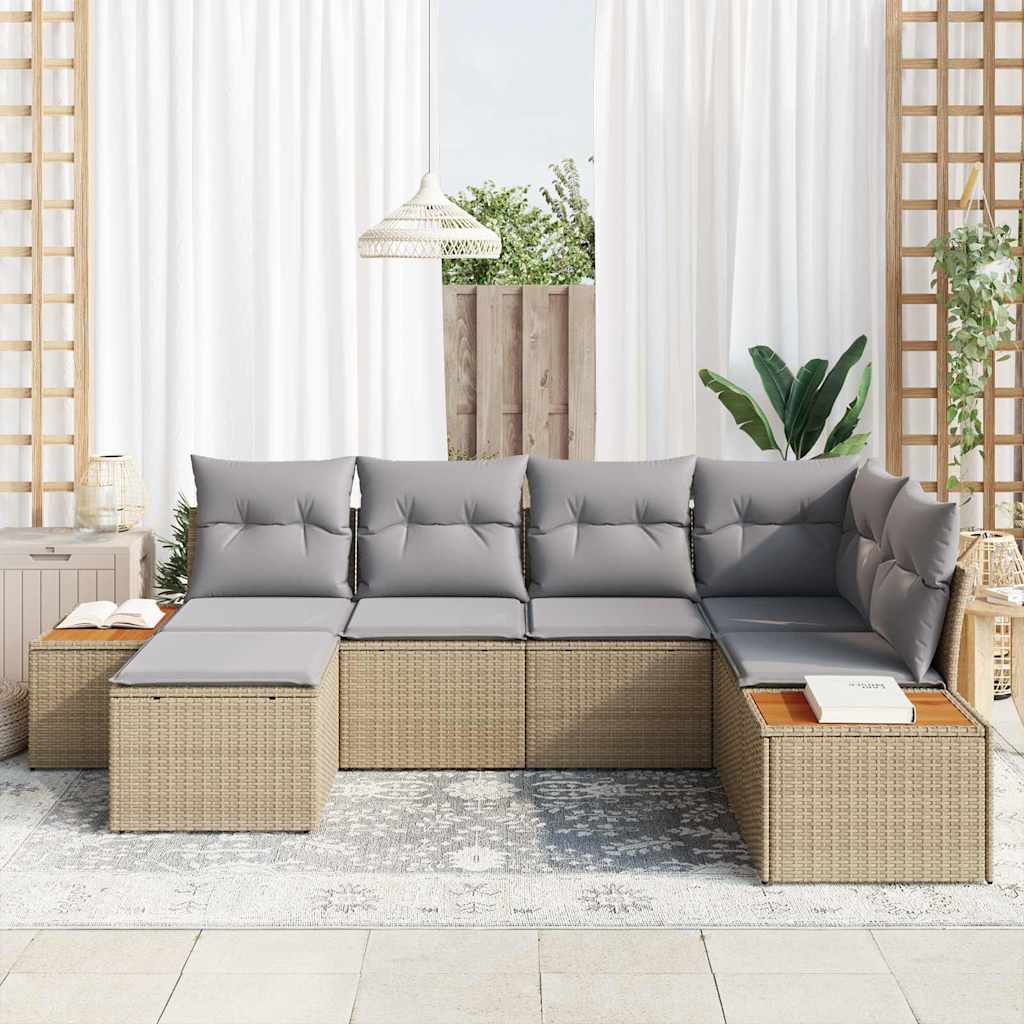 Conjunto de sofá de jardín 6 pcs Beige ratán sintético