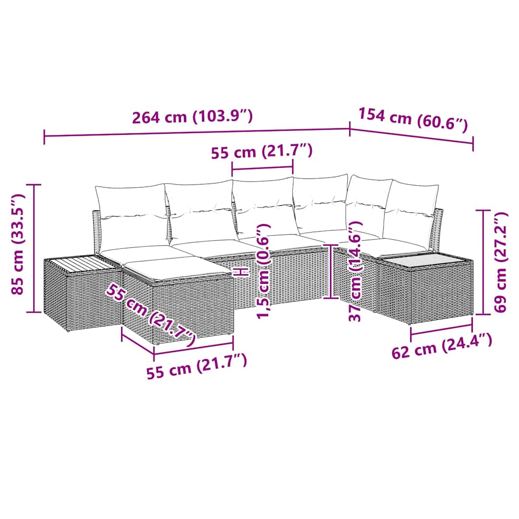Conjunto de sofá de jardín 6 pcs Beige ratán sintético
