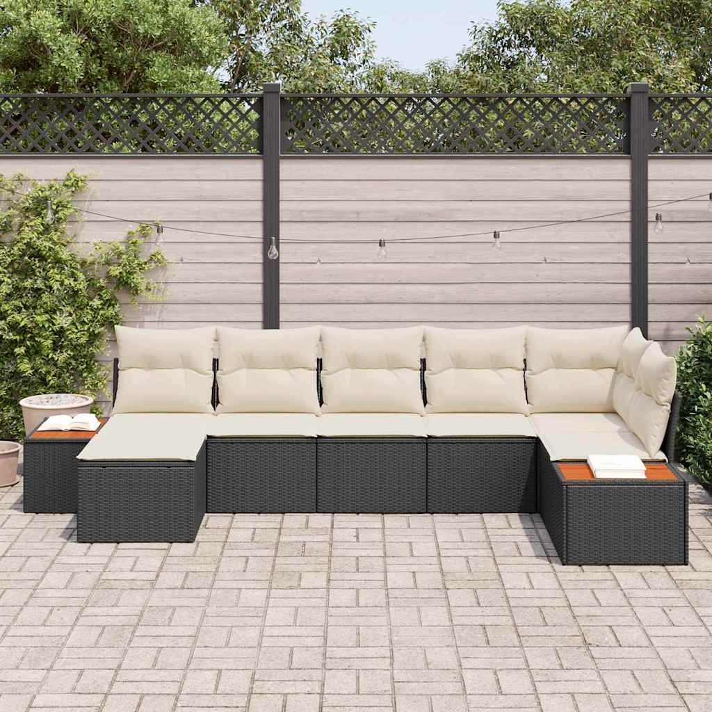 Conjunto de sofá de jardín 7 pcs Negro ratán sintético