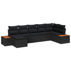 Conjunto de sofás de jardín con cojín 7 pcs Negro Poliratán