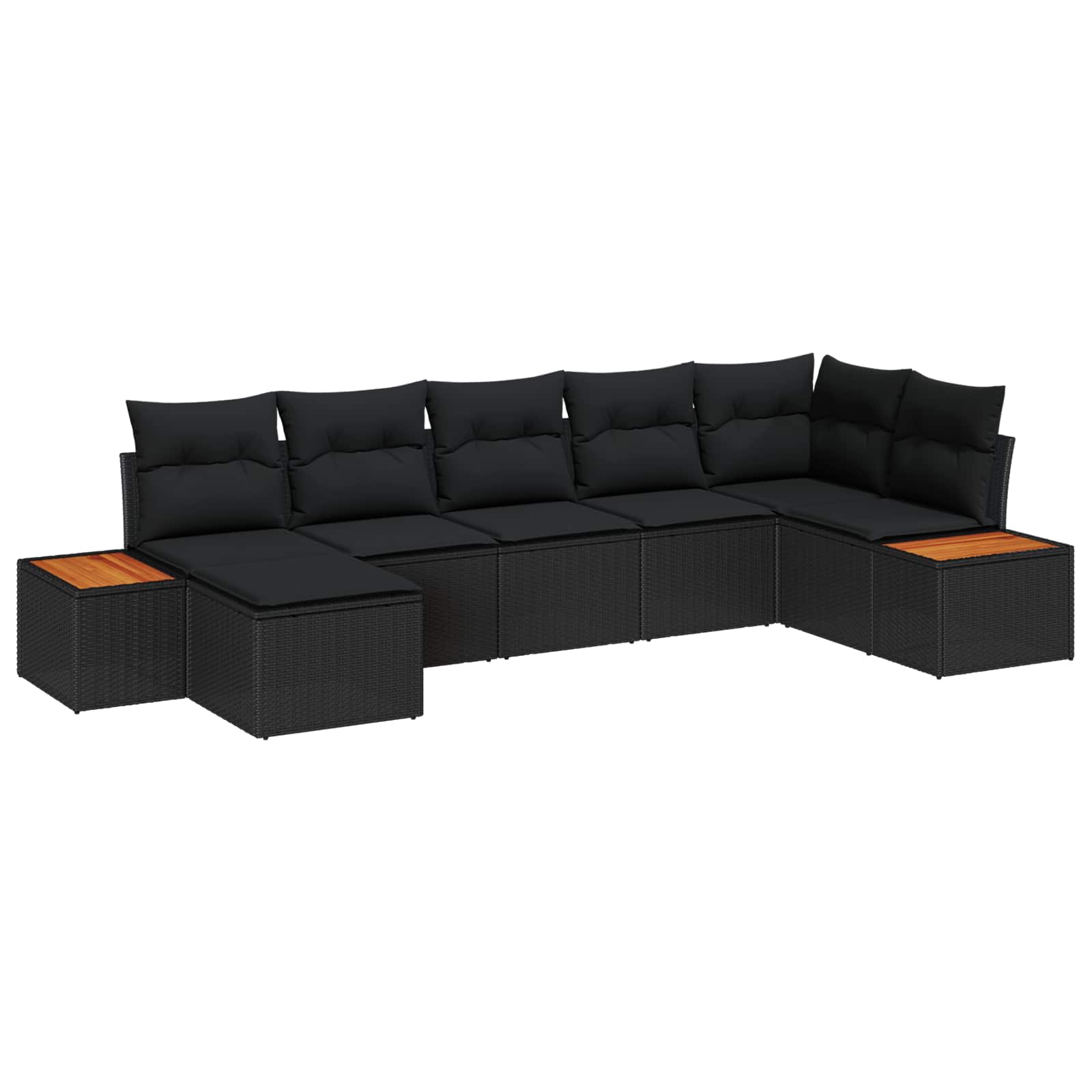 Conjunto de sofás de jardín con cojín 7 pcs Negro Poliratán