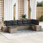 Conjunto de sofá de jardín con cojín 7 pcs Gris ratán sintético