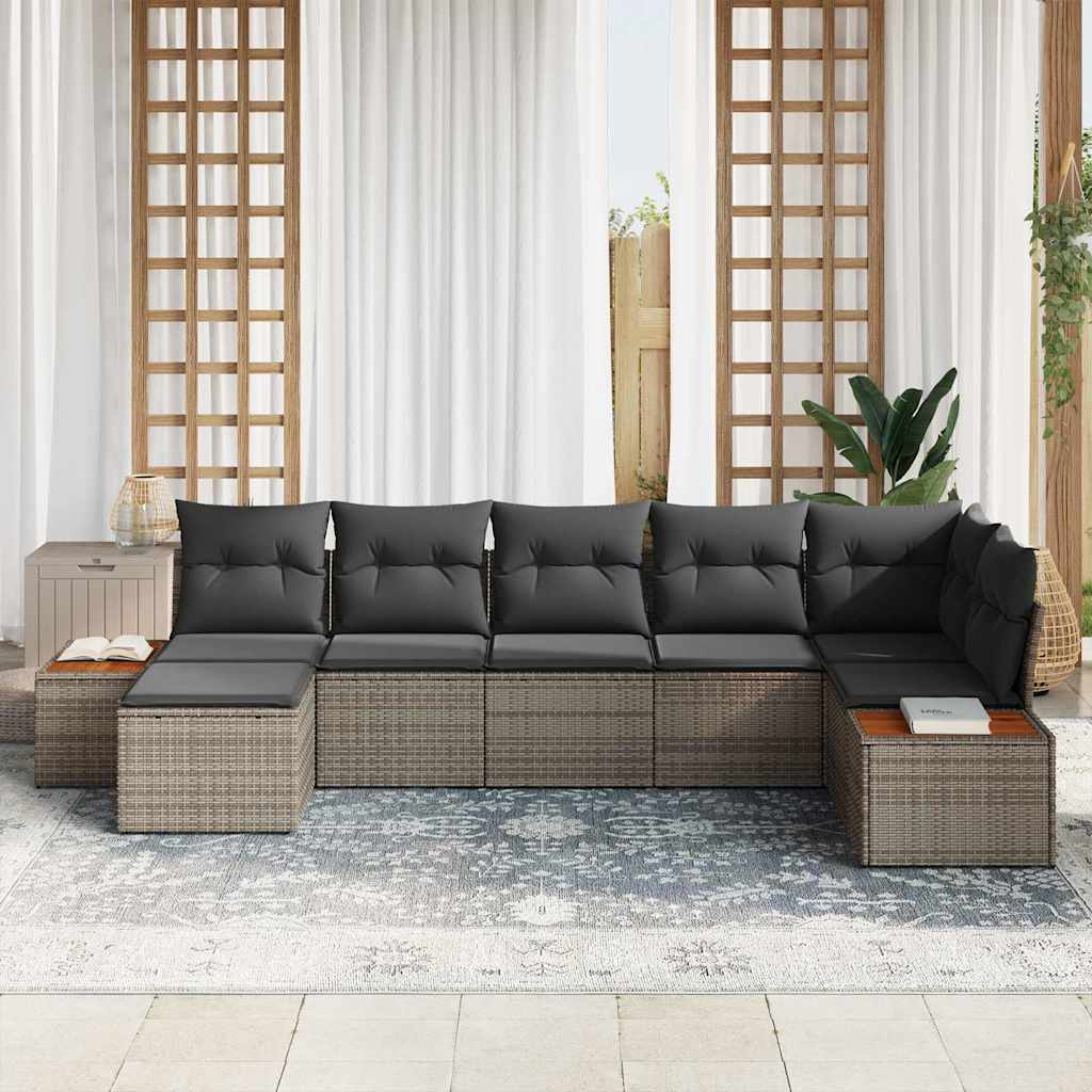 Conjunto de sofá de jardín con cojín 7 pcs Gris ratán sintético