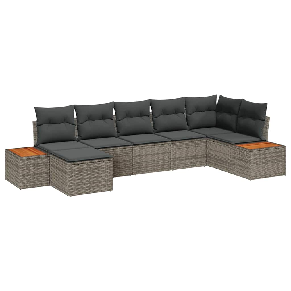 Conjunto de sofá de jardín con cojín 7 pcs Gris ratán sintético