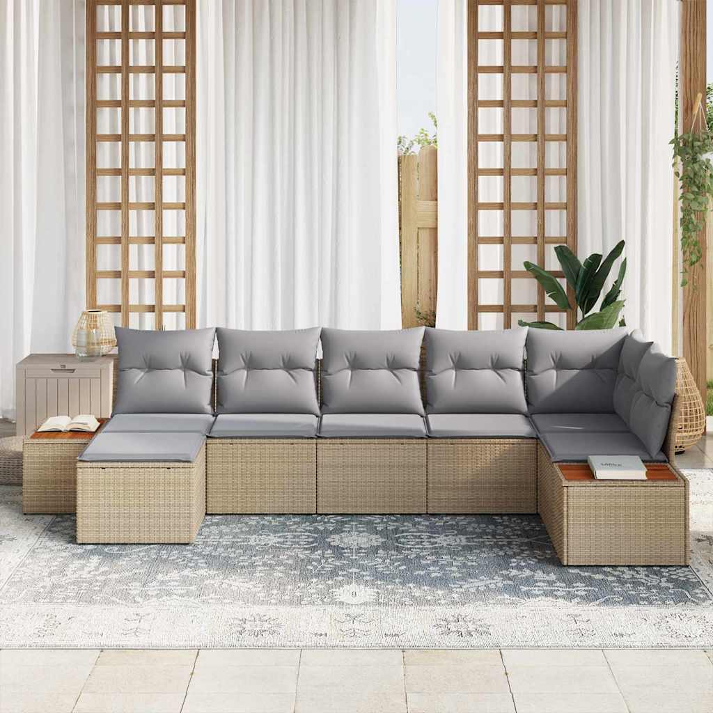 Conjunto de sofá de jardín 7 pcs Beige ratán sintético