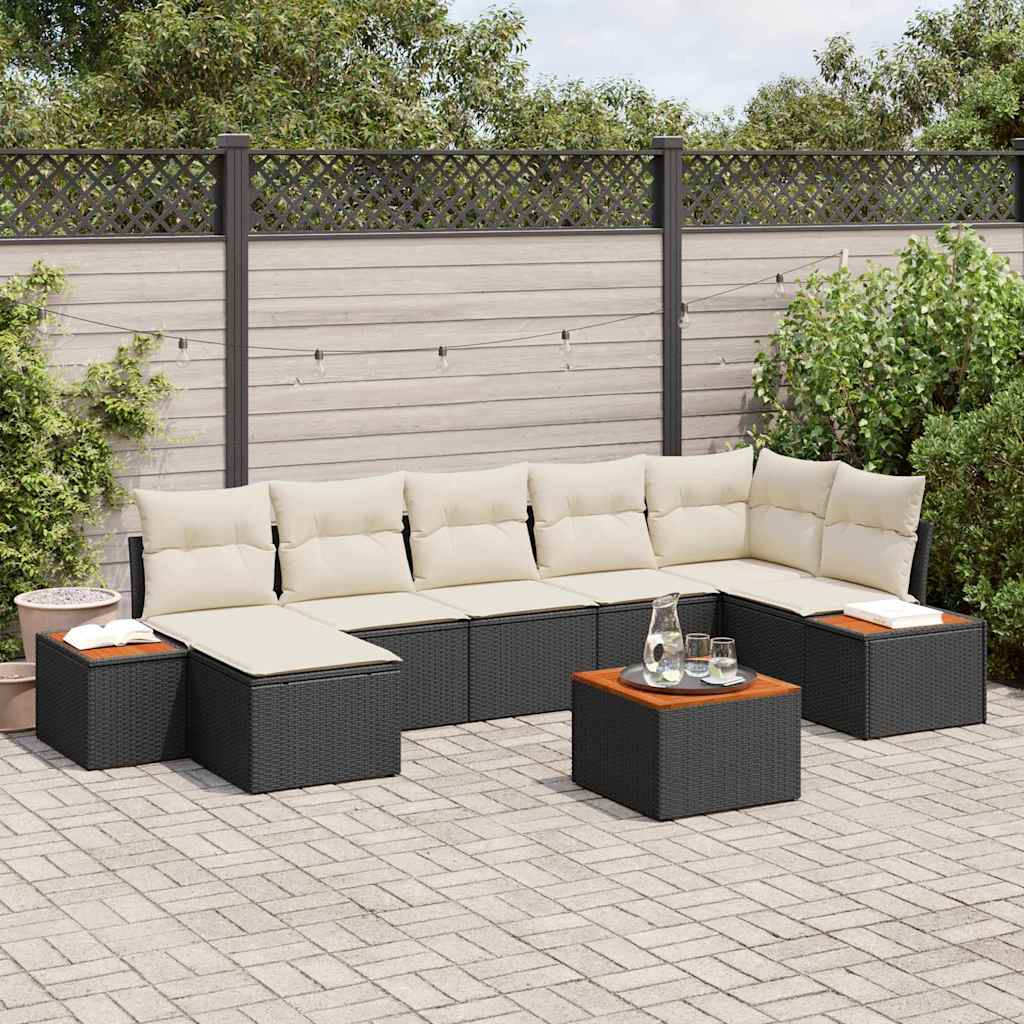 Conjunto de Sofás de Jardim com Almofadas 7 pçs Preto Polirratão