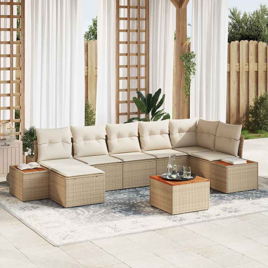 Conjunto de sofá de jardín 8 pcs Beige ratán sintético