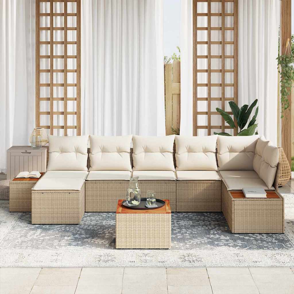 Conjunto de sofá de jardín 8 pcs Beige ratán sintético