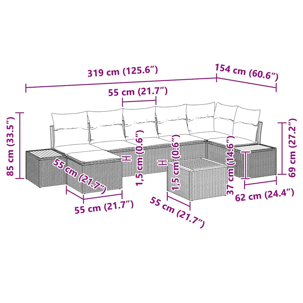 Conjunto de sofá de jardín 8 pcs Beige ratán sintético