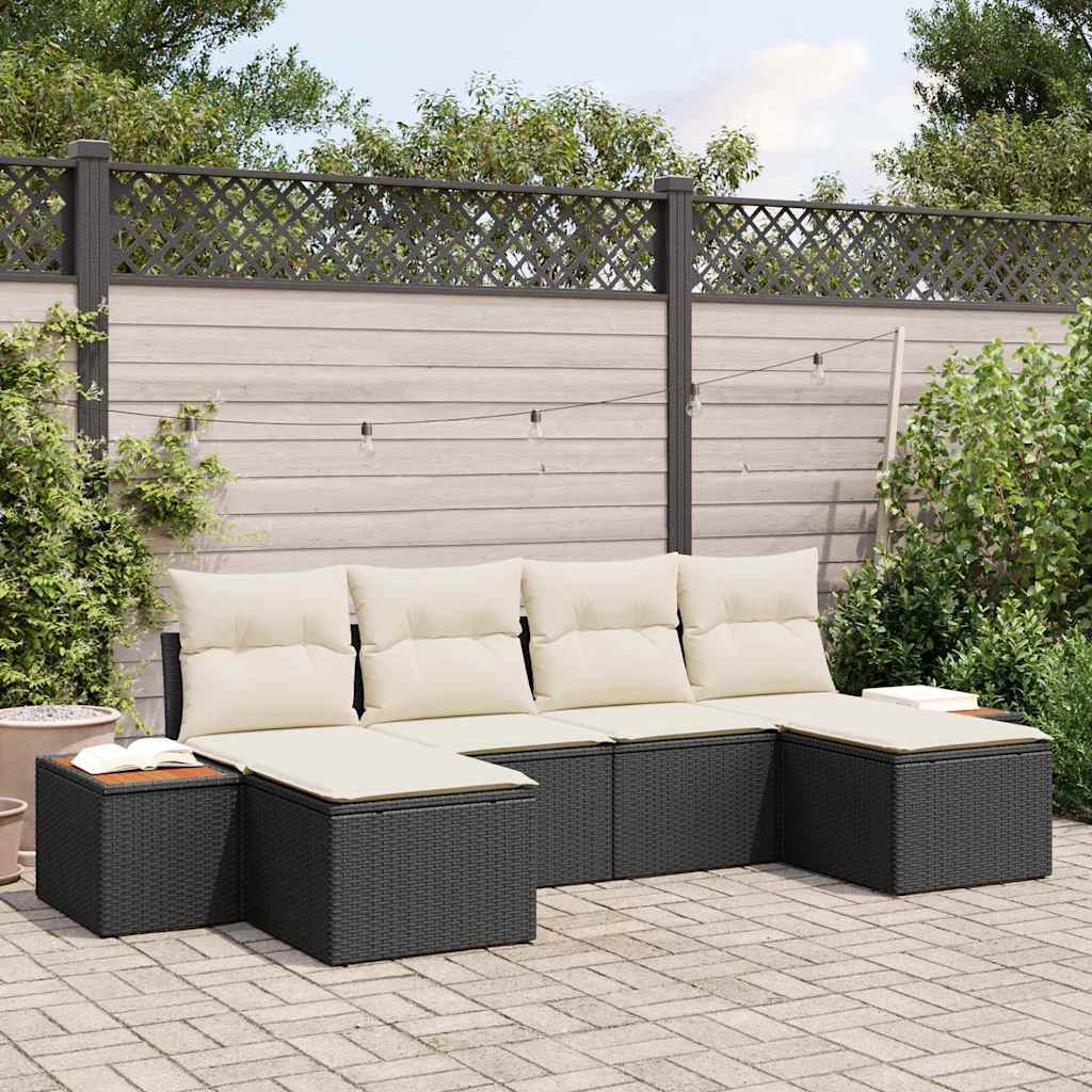 Conjunto de sofá de jardim 6 peças Bege vime sintético