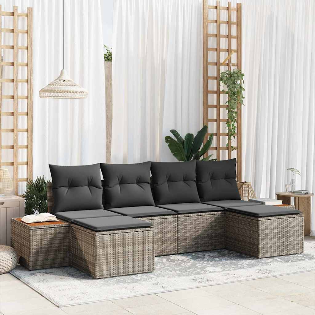 Conjunto de sofá de jardim 6 peças Bege vime sintético