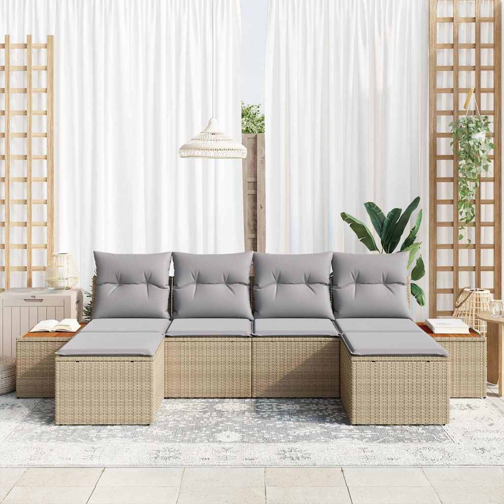 Conjunto de sofá de jardín 6 pcs Beige ratán sintético