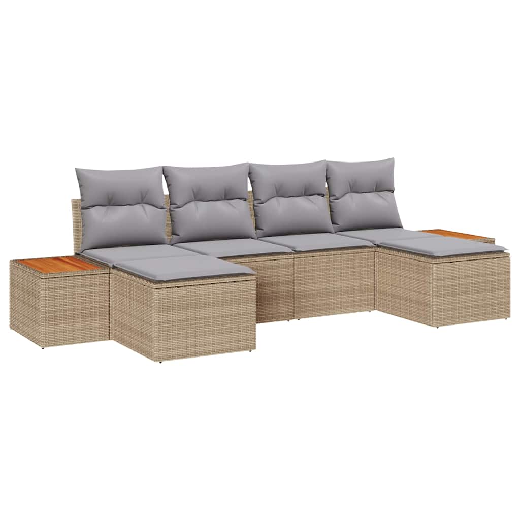 Conjunto de sofá de jardín 6 pcs Beige ratán sintético