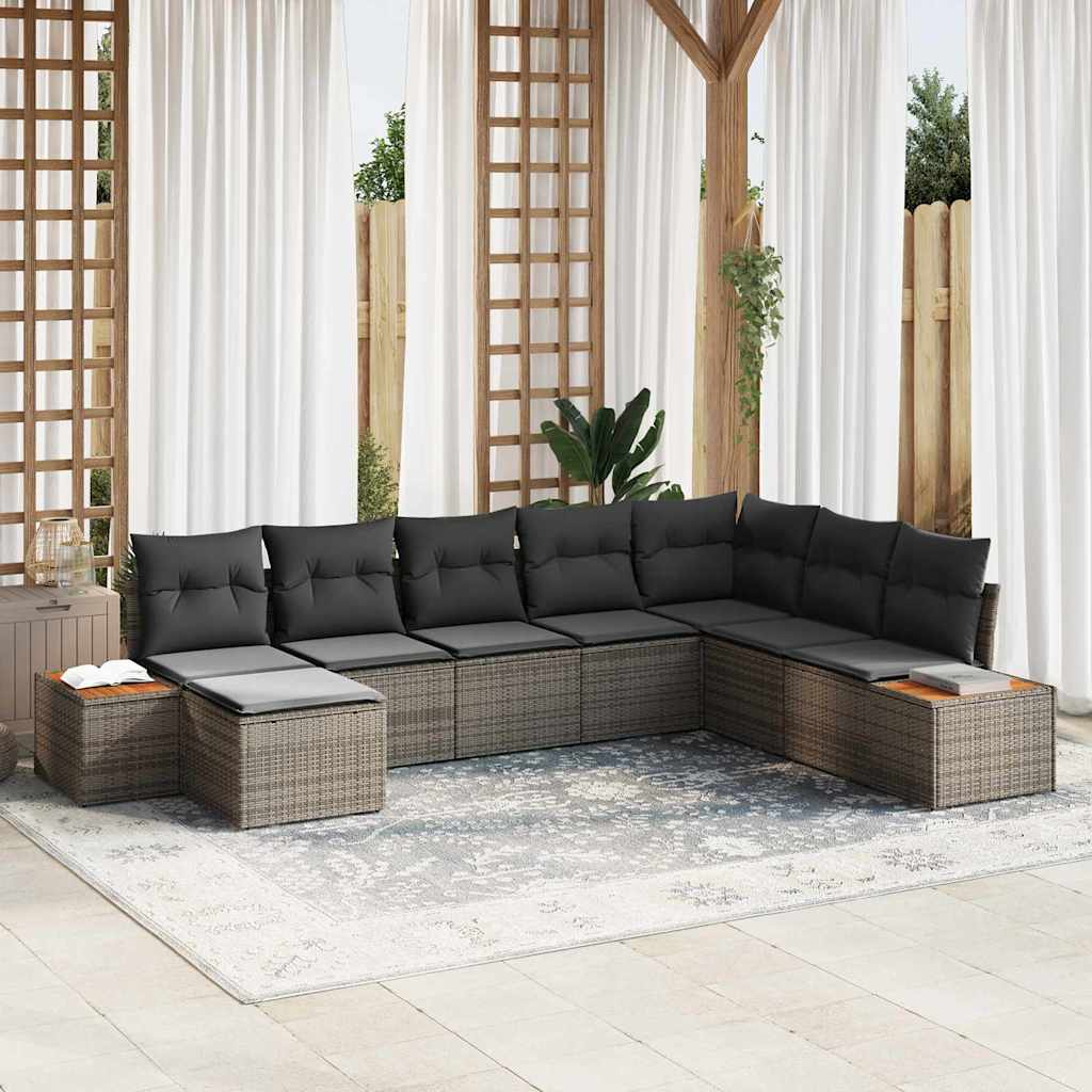 Conjunto de sofás de jardín con cojín 8 pcs Beige Poliratán