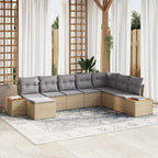 Conjunto de sofás de jardín con cojín 8 pcs Beige Poliratán