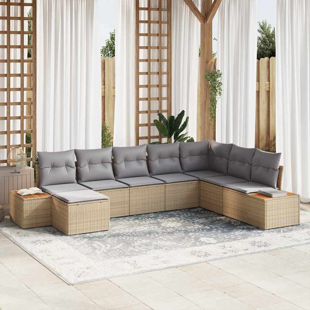 Conjunto de sofás de jardín con cojín 8 pcs Beige Poliratán