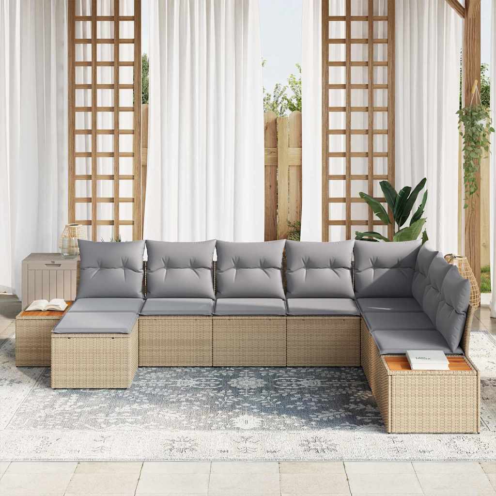 Conjunto de sofás de jardín con cojín 8 pcs Beige Poliratán