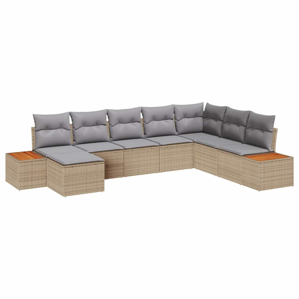 Conjunto de sofás de jardín con cojín 8 pcs Beige Poliratán