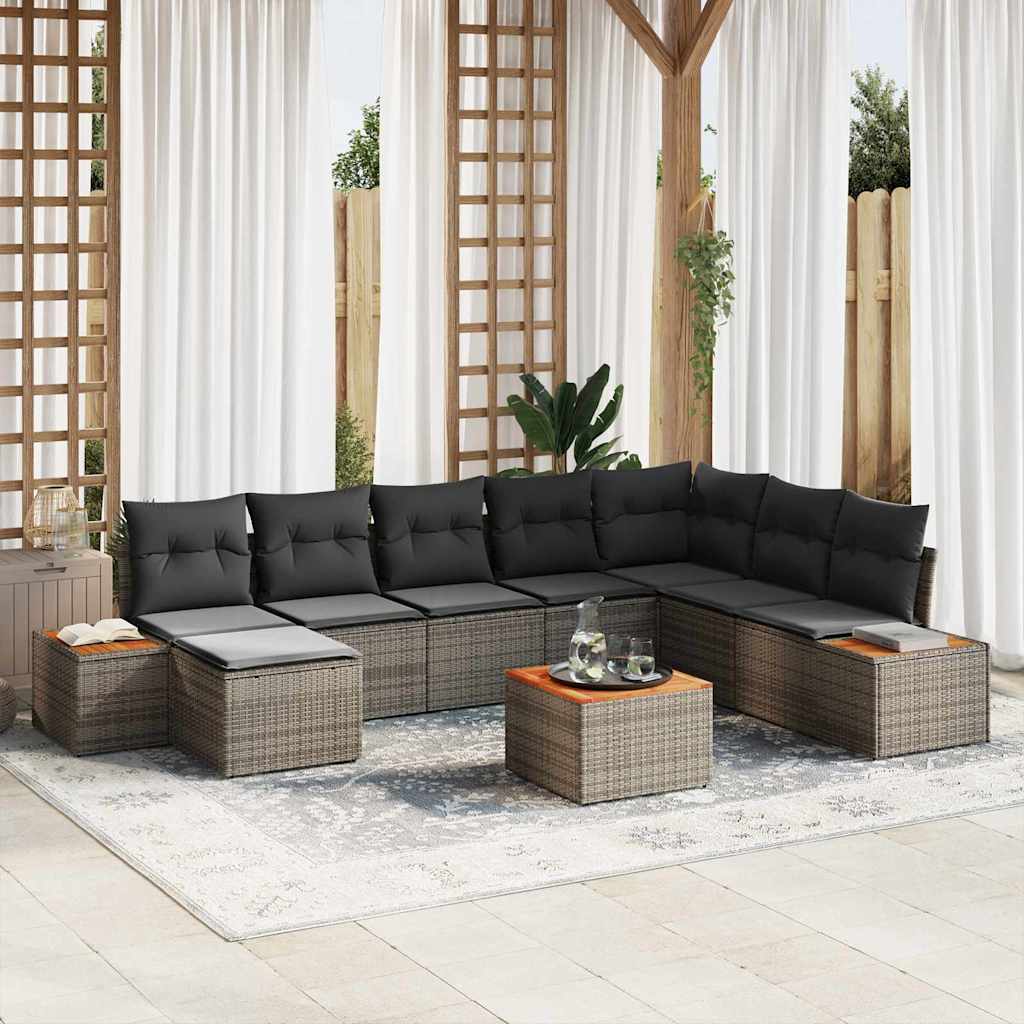 Conjunto de sofás de jardín con cojín 8 pcs Beige Poliratán