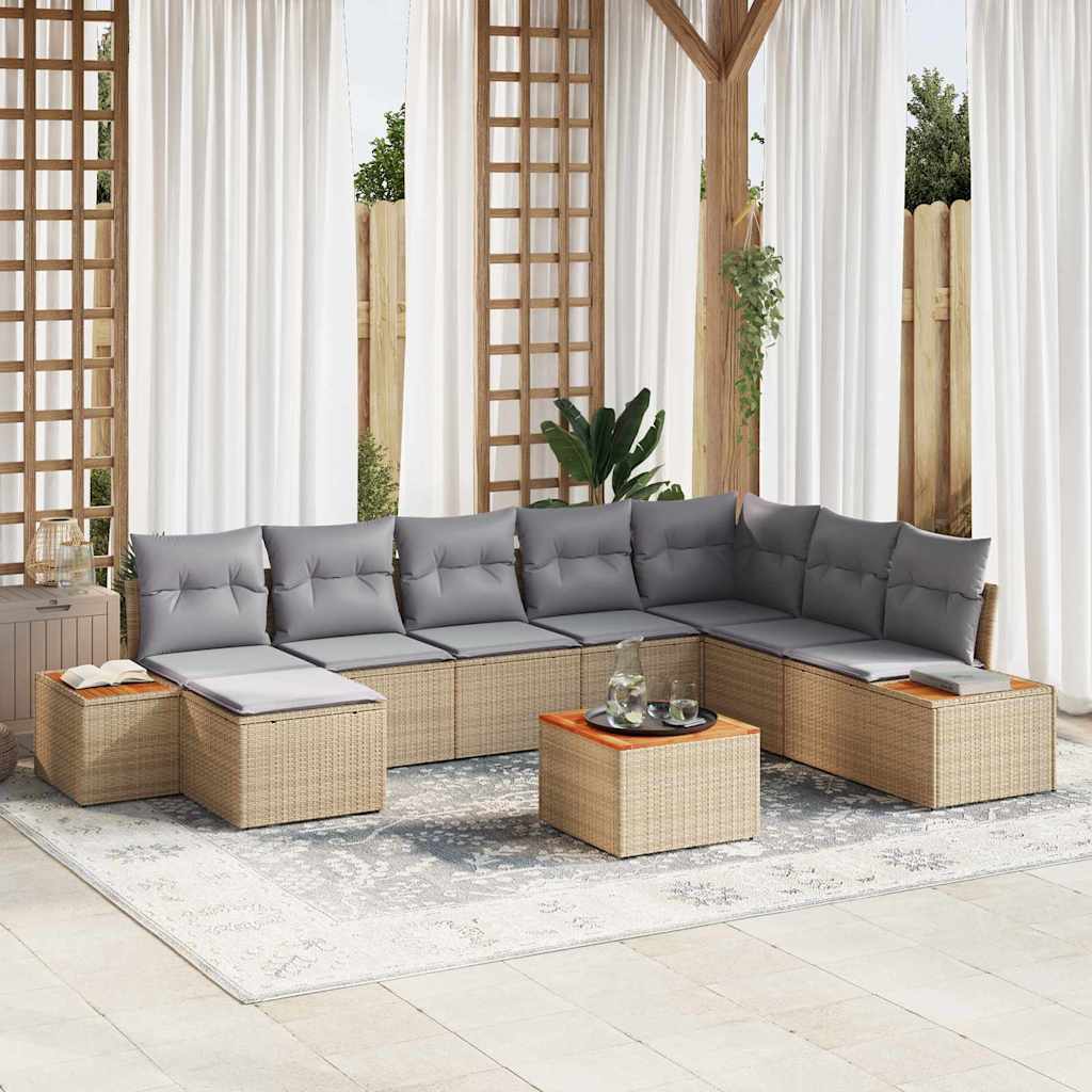 Conjunto de sofás de jardín con cojín 8 pcs Beige Poliratán